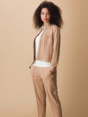 Two-Piece Moto Jacket & Jogger Set light tan
